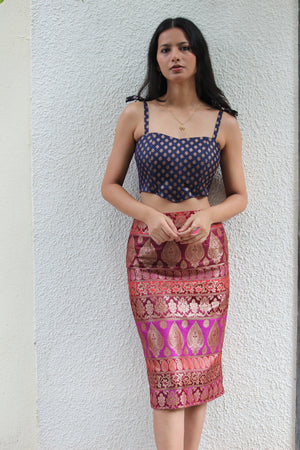 Multi Colour Corset Top And Pencil Skirt Set