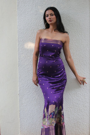 Purple Kalamkari Mermaid Corset Dress