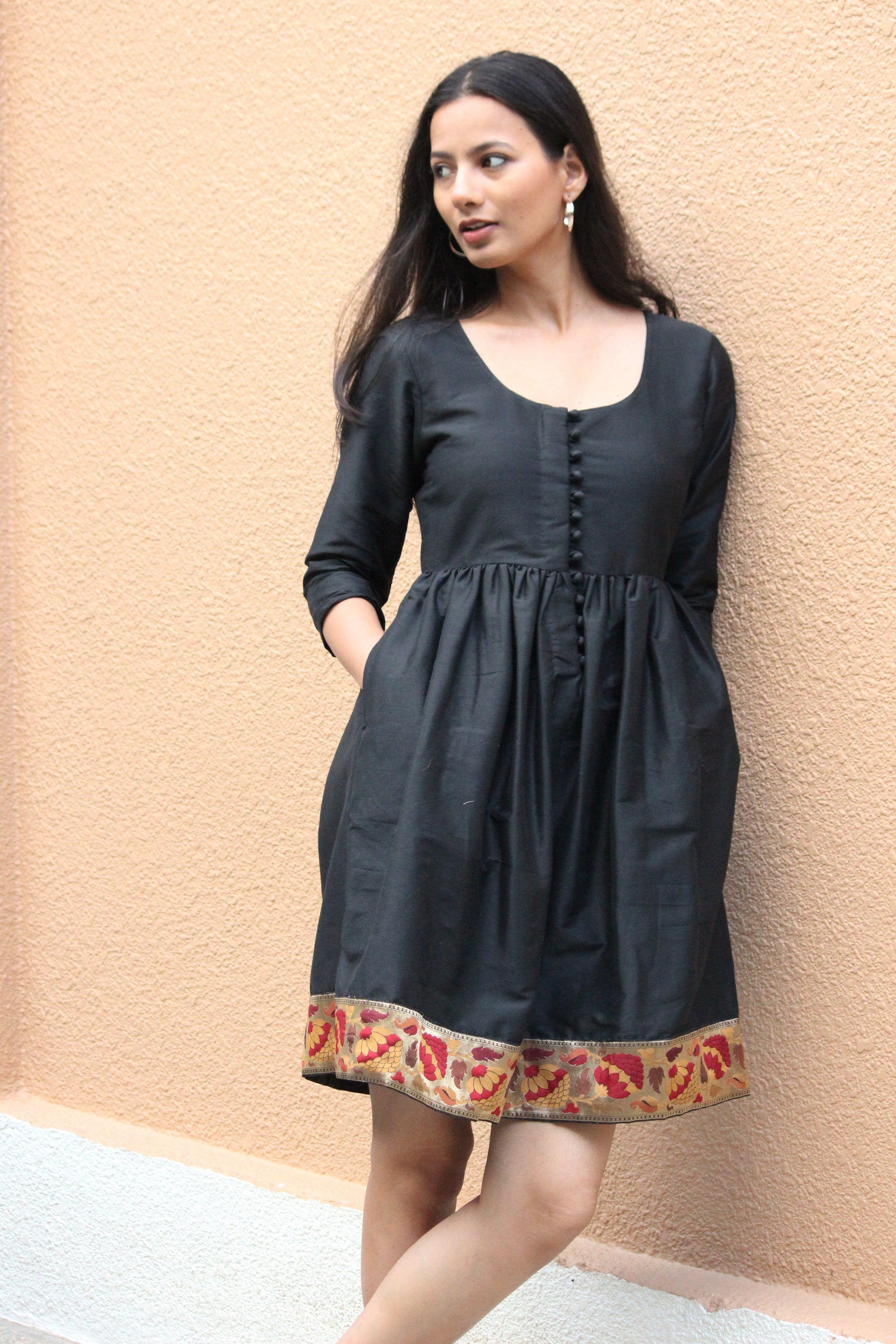 Black Brocade Border Dress