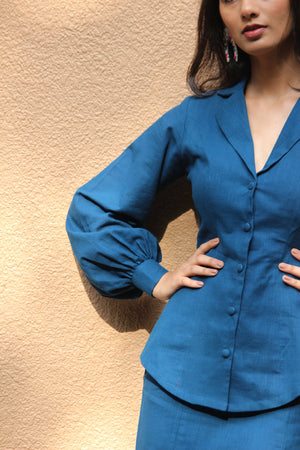 Prussian Blue Shirt And Skirt Coord Set