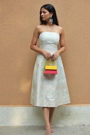 Ivory Gold Strapless A-line Dress