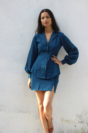 Prussian Blue Shirt And Skirt Coord Set