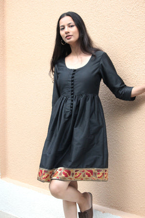 Black Brocade Border Dress