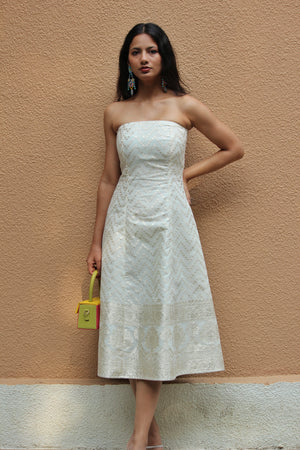 Ivory Gold Strapless A-line Dress