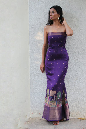 Purple Kalamkari Mermaid Corset Dress