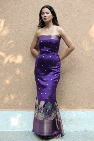Purple Kalamkari Mermaid Corset Dress