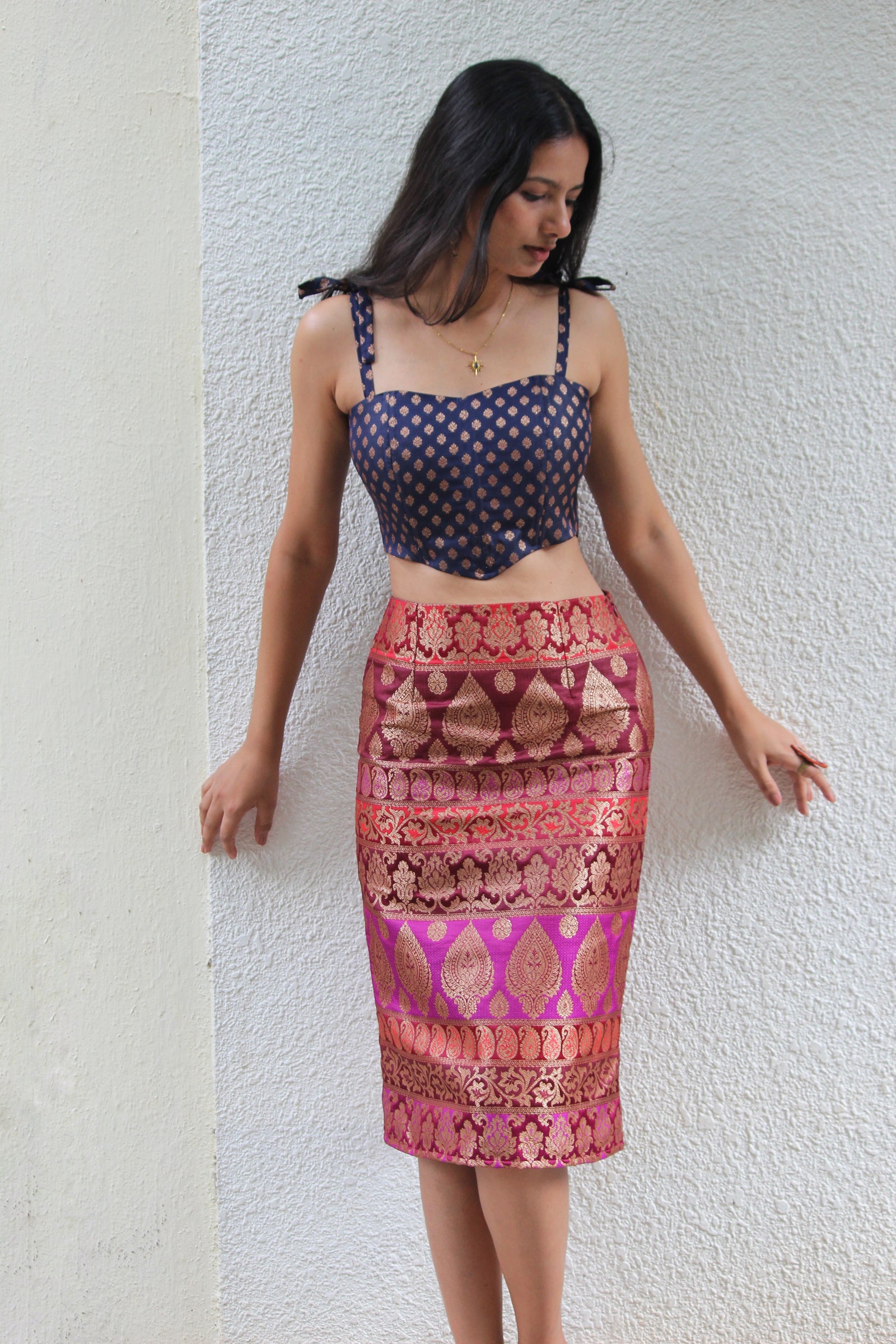 Multi Colour Corset Top And Pencil Skirt Set