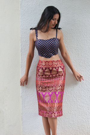Multi Colour Corset Top And Pencil Skirt Set