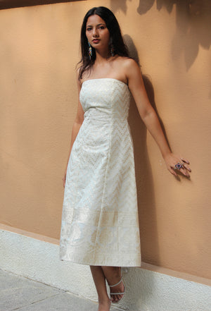 Ivory Gold Strapless A-line Dress