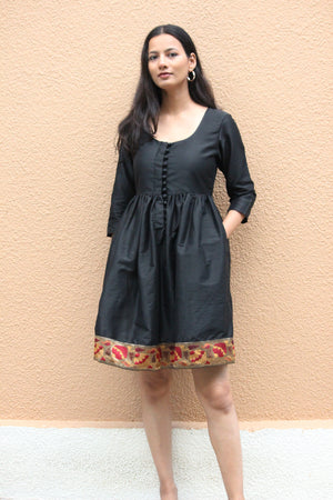 Black Brocade Border Dress