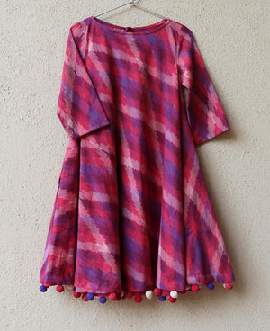 Handwoven Ikat Swing Dress with Handmade Pompoms - Mogra Designs