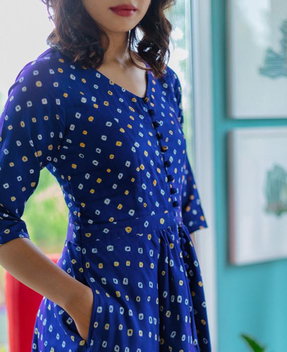 Handcrafted Bandhani Fit & Flare Dress - Mogra Designs Handcrafted Bandhani Fit & Flare Dress - Mogra Designs
