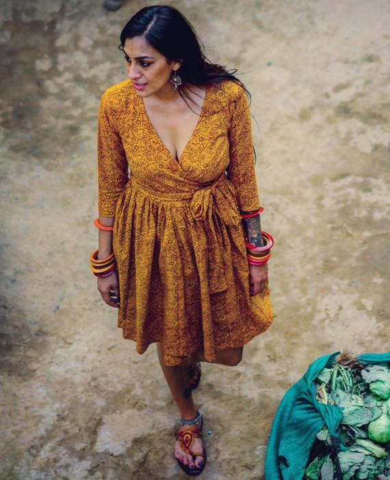 Indian Floral Hand Block Printed Wrap Dress - Mogra Designs