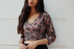 Batik floral print wrap top