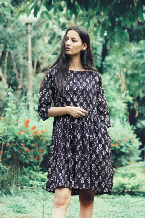 Hand Block Printed Fit & Flare Dress by Mogra Designs