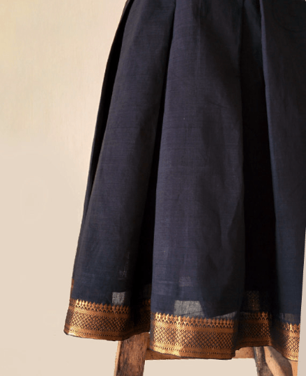 Mangalagiri Cotton Pleated Wrap Dress with Bronze / Gold Border - Mogra Designs Mangalagiri Cotton Pleated Wrap Dress with Bronze / Gold Border - Mogra Designs