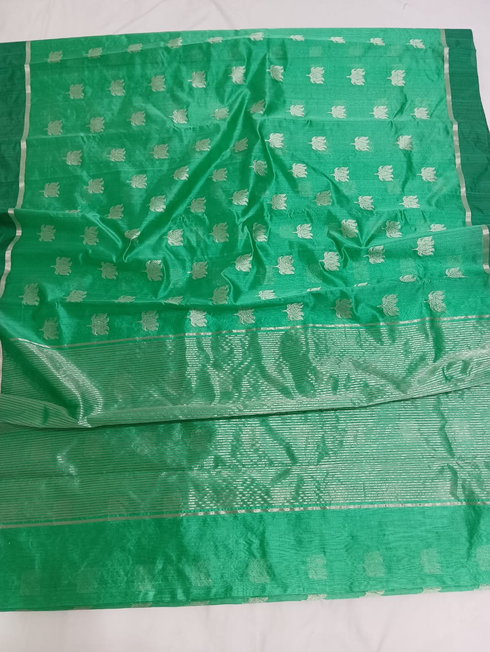 Traditional Silk Kantha Stitch Saree with Lotus Motif in Deep Sea Gree –  Craftyle