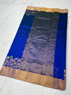 Royal Blue Floral Silk Saree