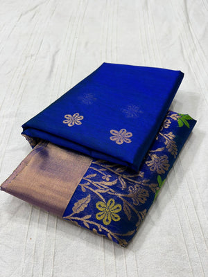Royal Blue Floral Silk Saree
