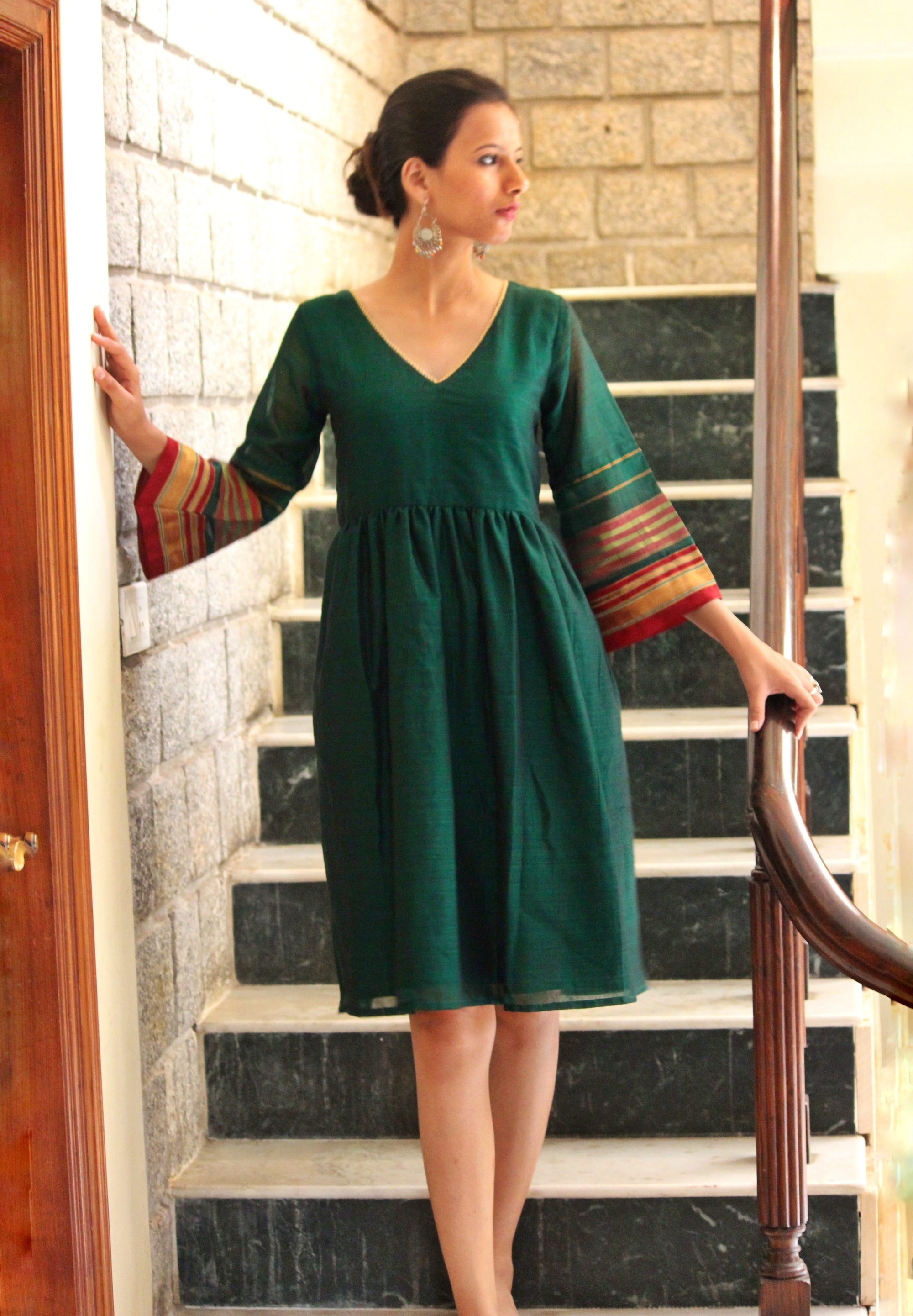 Emerald Green Saree Dress by Mogra Designs