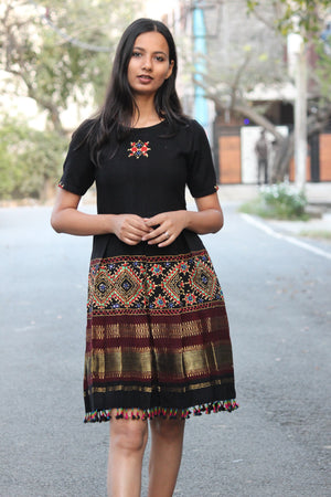 Black Embroidered Wool Dress