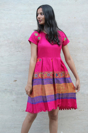 Pink Hand Embroidered Wool Dress