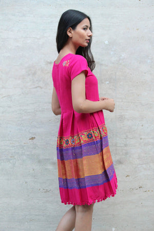 Pink Hand Embroidered Wool Dress