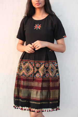 Black Embroidered Wool Dress