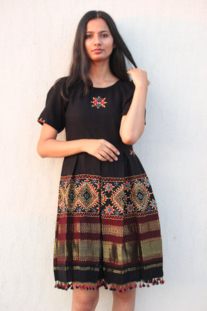 Black Embroidered Wool Dress