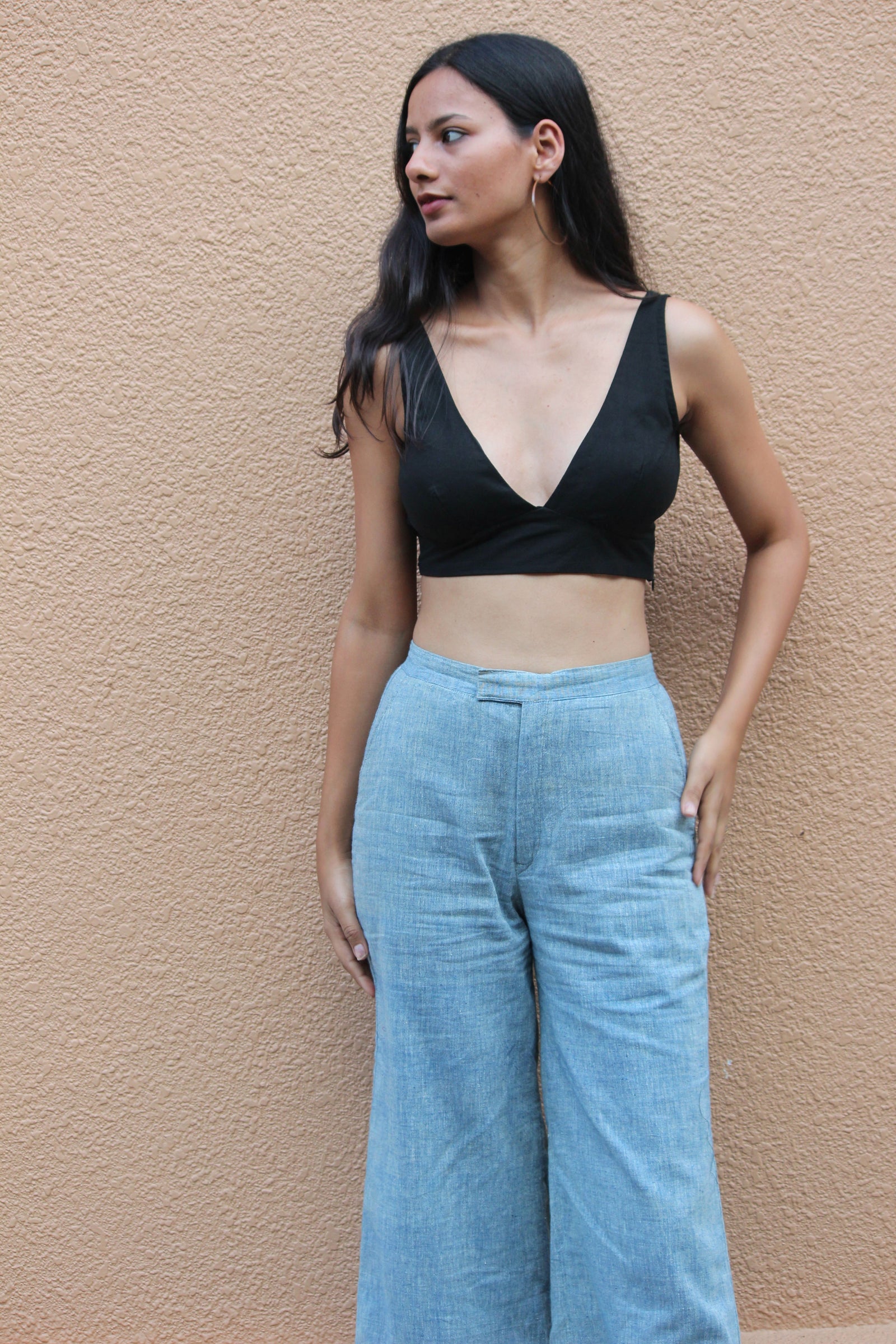 Midnight Black Plunge Blouse