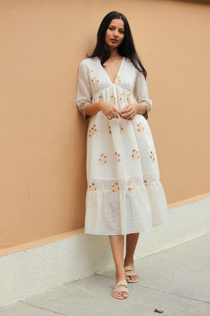 Pearl White Embroidered Midi Dress