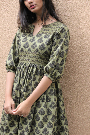 Olive Spring Fit And Flare Dress