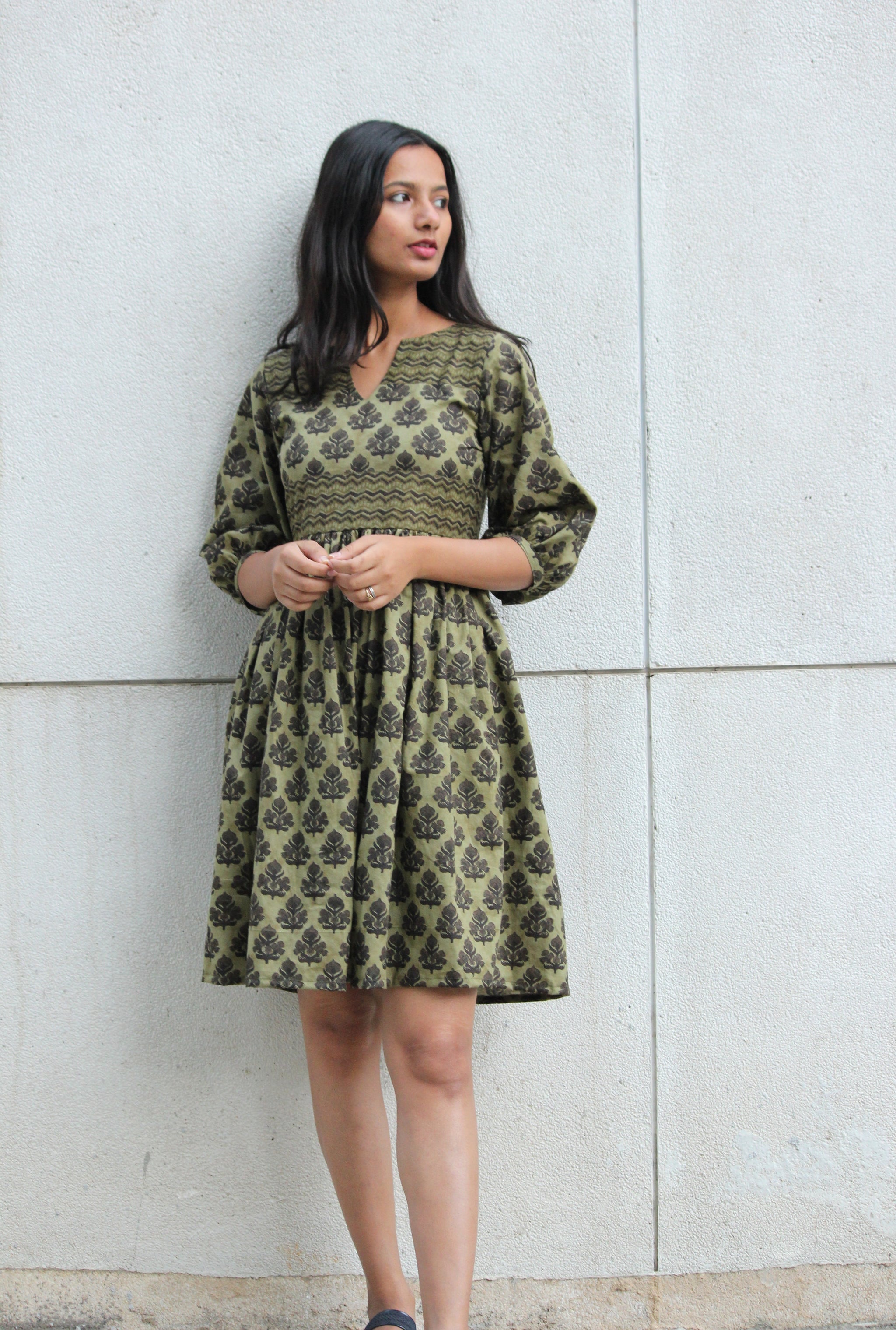 Olive Spring Fit And Flare Dress - Mogra Designs Olive Spring Fit And Flare Dress - Mogra Designs