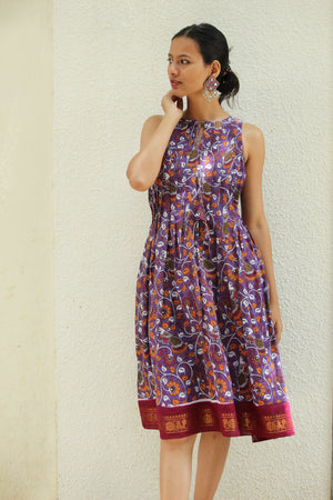 Purple Kalamkari Halter Dress