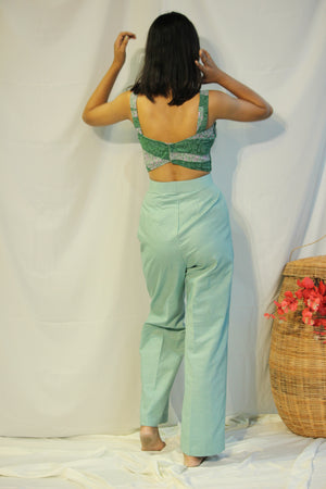 Teal Green Patchwork Top And Pants Set By TAMASQ