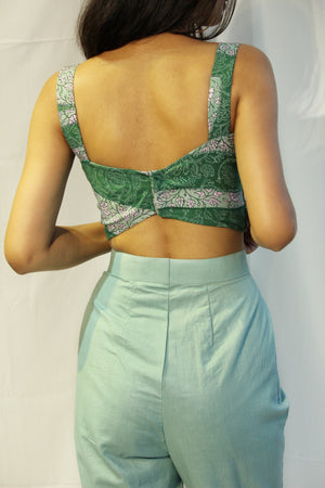 Teal Green Patchwork Top And Pants Set By TAMASQ
