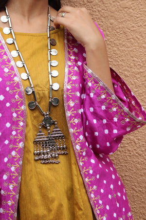 Magenta Bandhani Embroidered Kimono Jacket