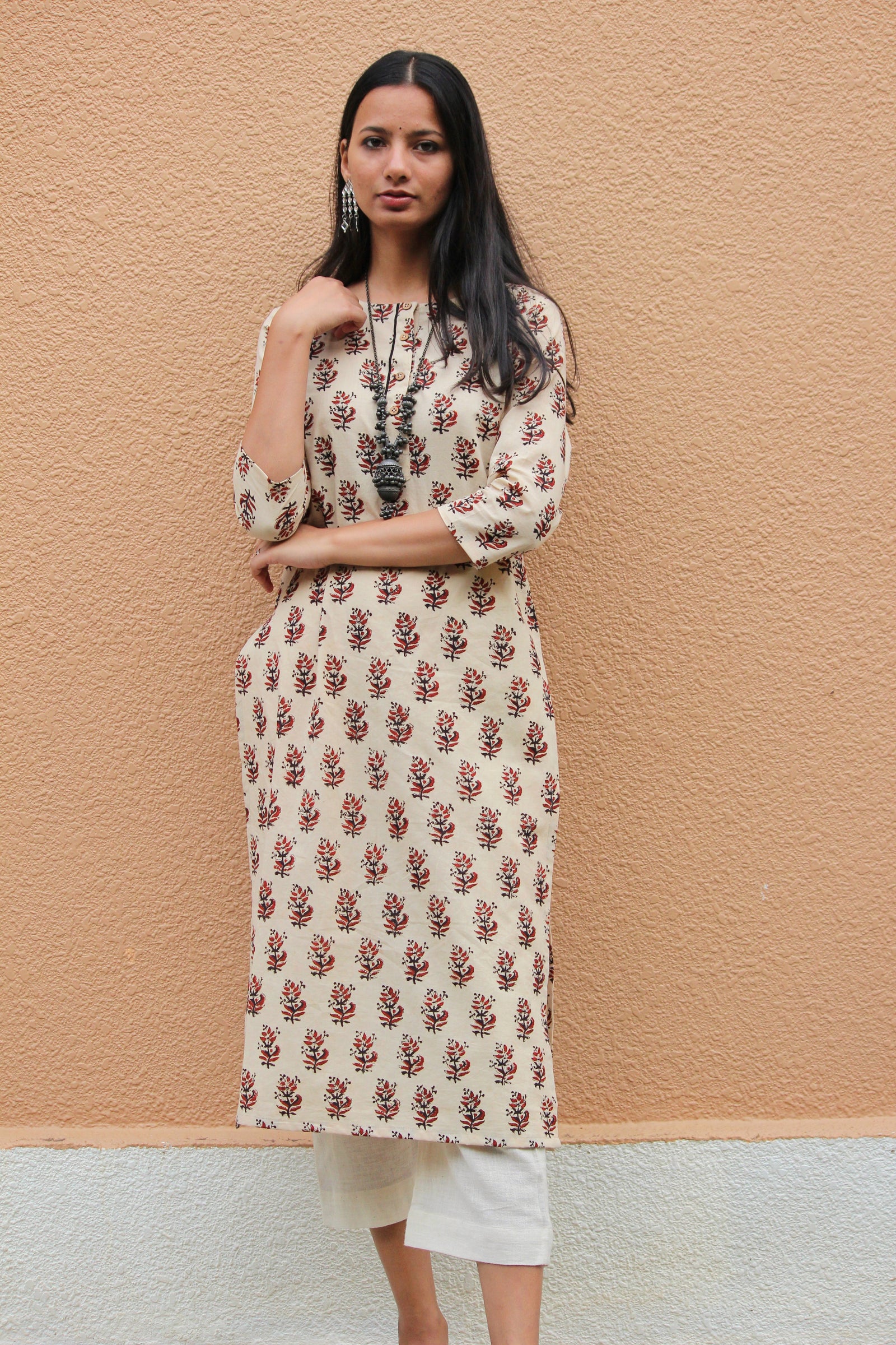 Cream Bagru Kurta