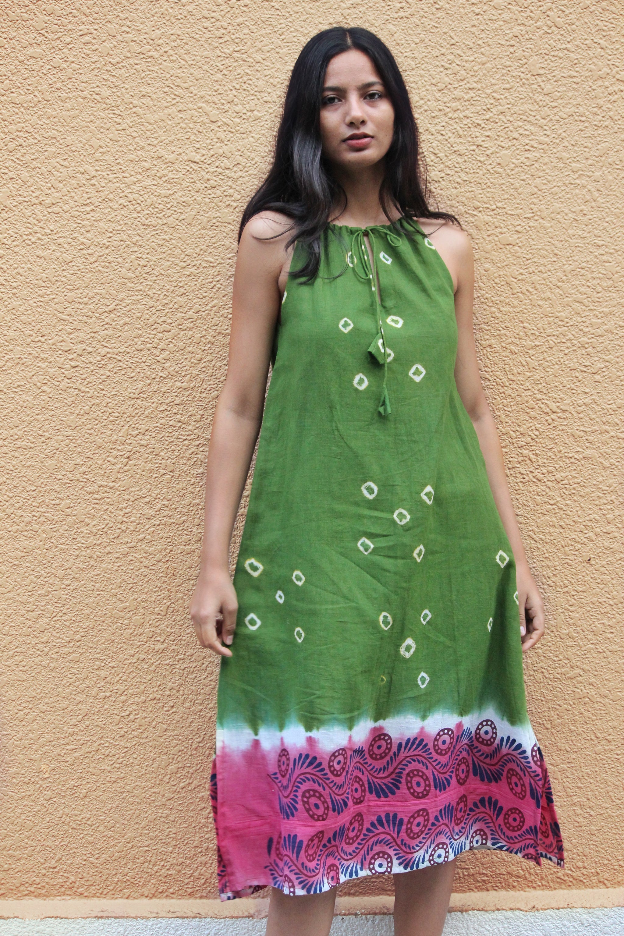 Green Tie Dye Halter Dress - Mogra Designs Green Tie Dye Halter Dress - Mogra Designs