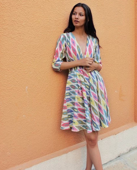 Handwoven Ikat Fit & Flare Dress by Mogra Designs