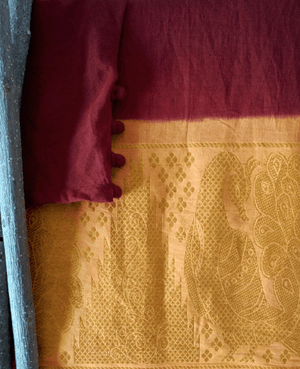Maroon and Yellow Fit & Flare Madurai Saree Dress - Mogra Designs