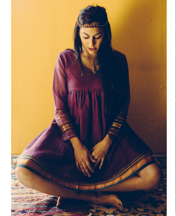 Purple and Gold Boho Style Dress made from an Indian Saree - Mogra Designs Purple and Gold Boho Style Dress made from an Indian Saree - Mogra Designs