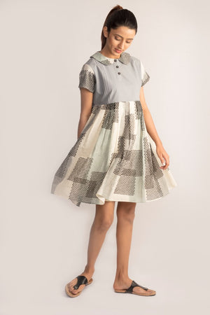 Grey A-line Ikat dress with peter pan collar by TAMASQ