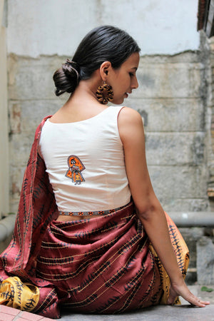 Tussar Silk Saree And Madhubani Inspired Embroidered Blouse