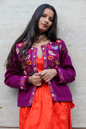 Purple Flora Hand Embroidered Jacket