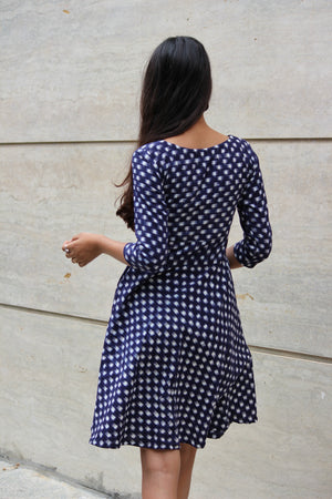 Navy Blue Ikat Fit and Flare Dress
