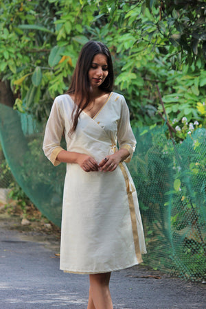 Kasavu Saree Wrap Dress
