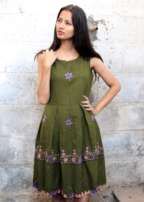 Wool Dress in Leaf Green by Mogra Designs