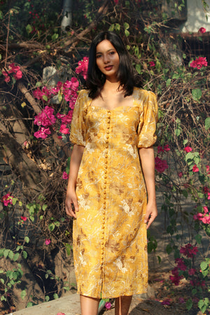 Sunflower Embroidered Silk Dress
