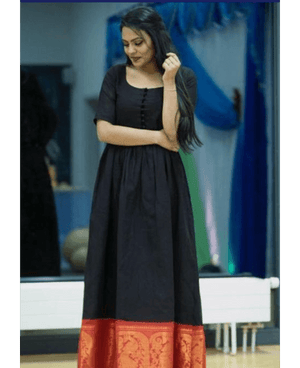 Ankle length Fit & Flare Madurai Saree Dress - Mogra Designs